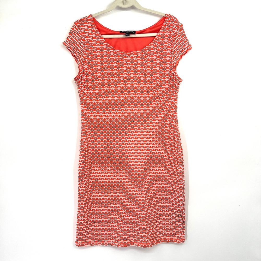 Sharagano stetch bodycon sheathā dress orange retro mod preppy resortwear 12